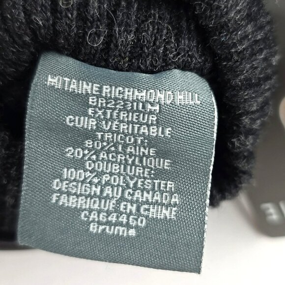 BRUME Bromont Women's Black Leather Mittens Faux Plush Lined Knit Cuffs Size S - Picture 10 of 10